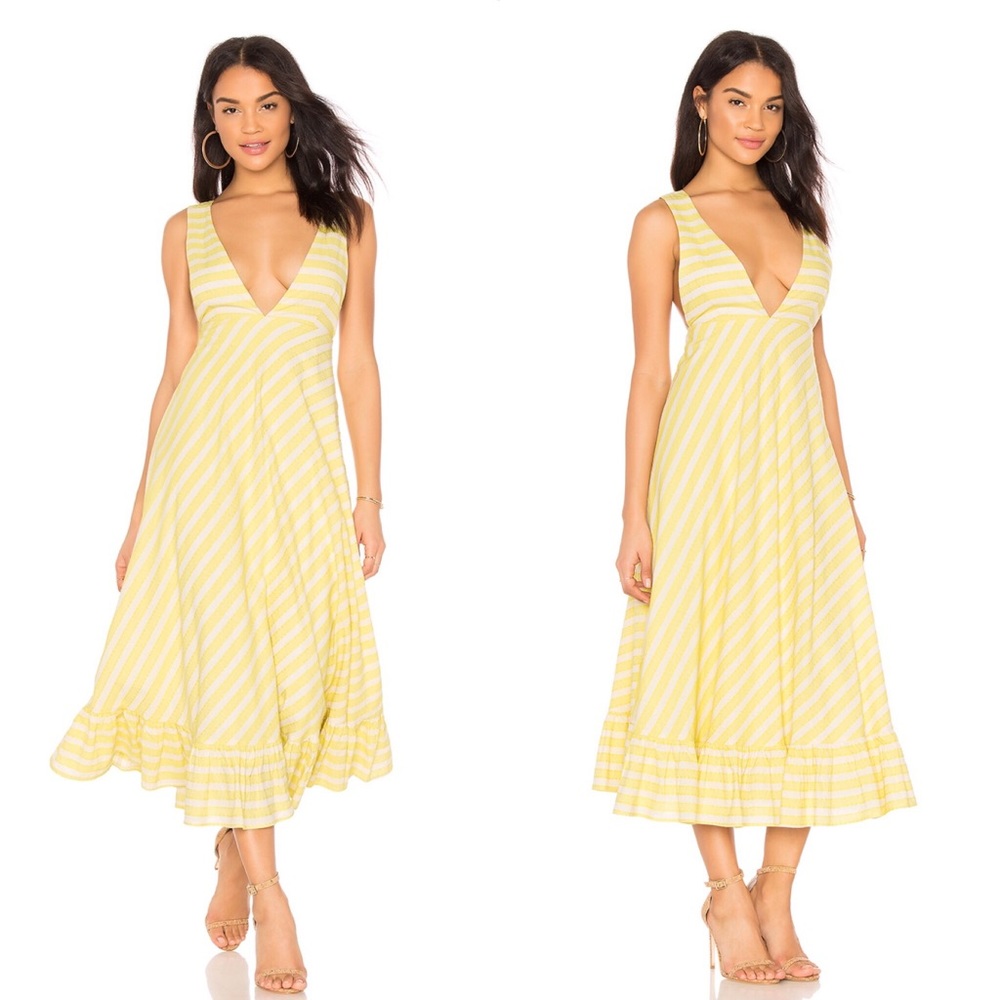 Line & Dot Ali Ruffled Hem Dress in White & Yellow